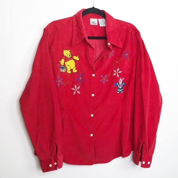 DISNEY store corduroy Pooh bear red button down shirt - Picture 7 of 11